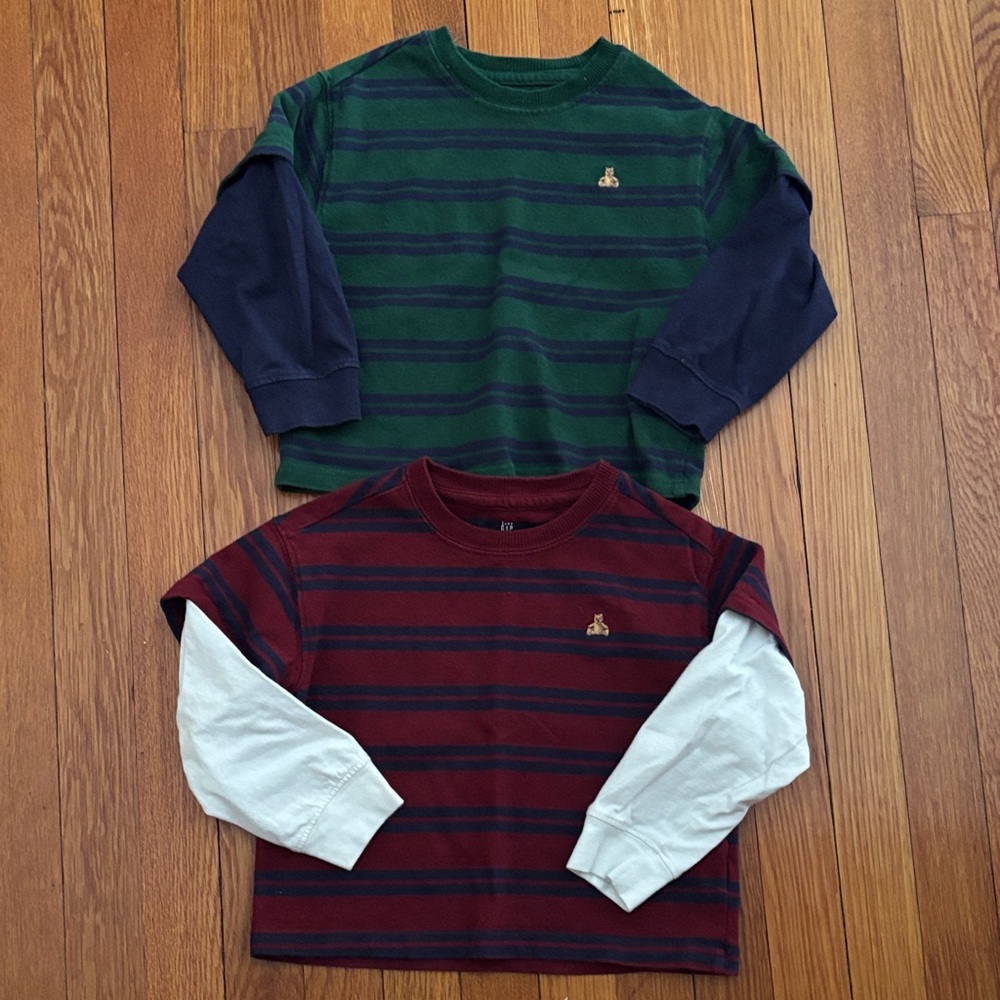 GAP Kids Long Sleeve Tees - Navy and Burgundy Stripes
